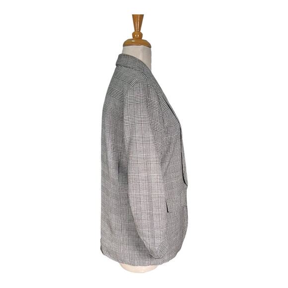 Shine Star Grey Micro Plaid Open Front Slouchy Blazer Functional Pockets Medium - Picture 5 of 10